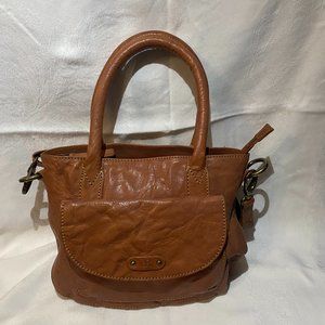 dR Amsterdam brown leather shoulder handbag, 2 outside pockets